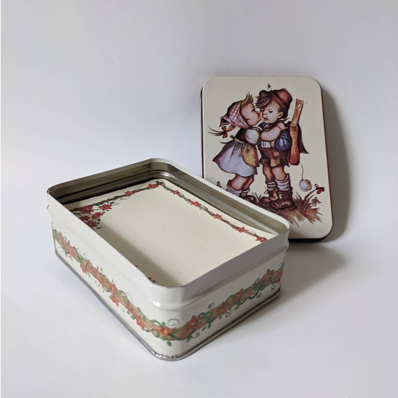 Vintage Hummel Look Boy and Girl Tin with Stationary, Note Paper Gift Tin Kitsch - Picture 5 of 8